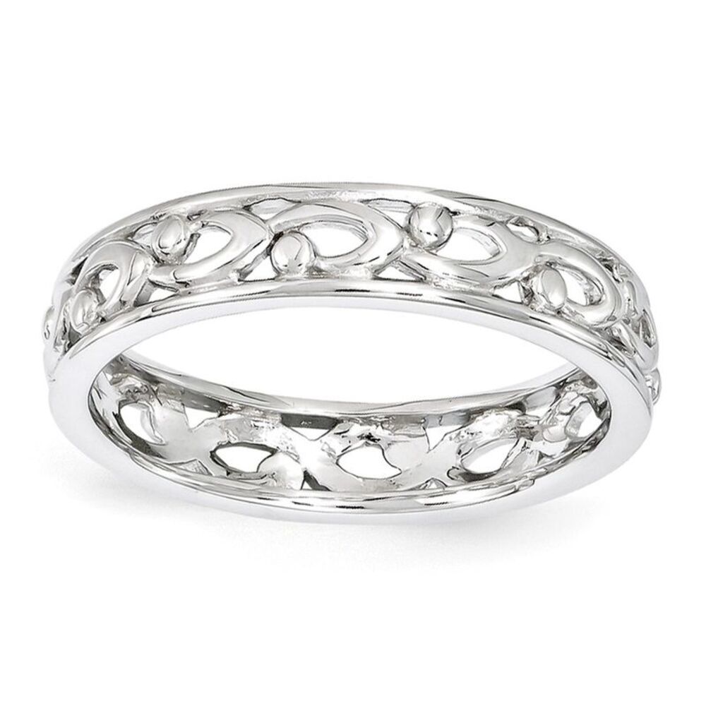 4.25mm Rhodium Plated Sterling Silver Stackable Carved Band Size 5
